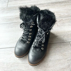 Rudsak Black Leather Lace Up Fur Winter Boots Made  in Italy